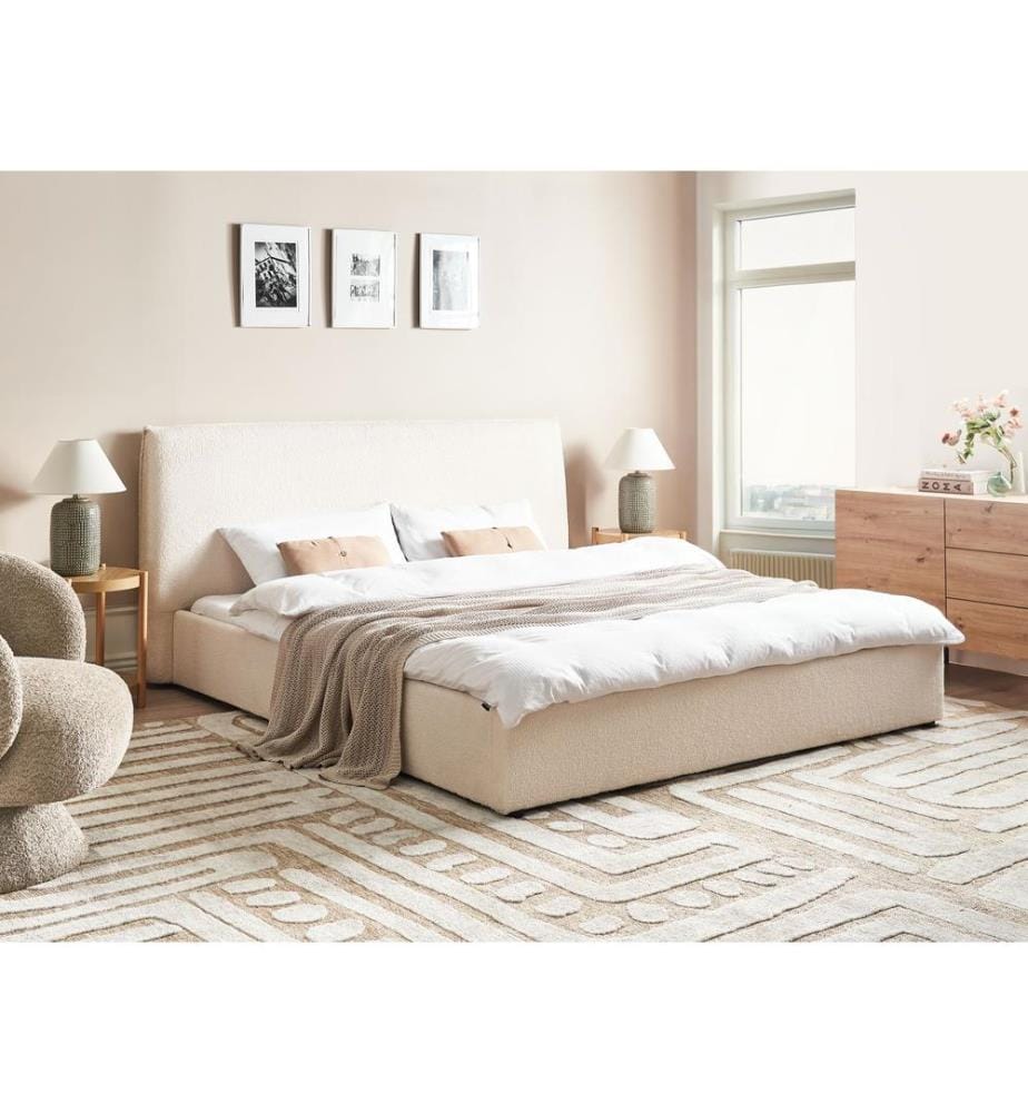 Lit avec sommier Bouclé LAVAUR 180 x 200 cm Blanc cassé