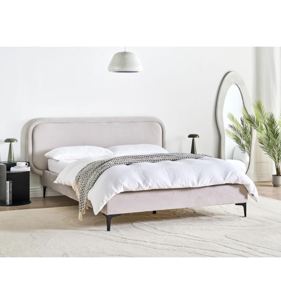 Lit avec sommier Velours SUZETTE 140 x 200 cm Gris clair