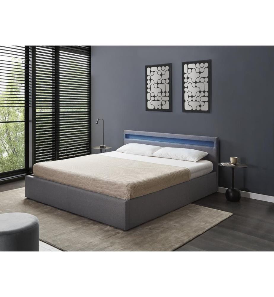 Lit ottoman avec LED Tissu ARMELLE 180 x 200 cm Gris foncé