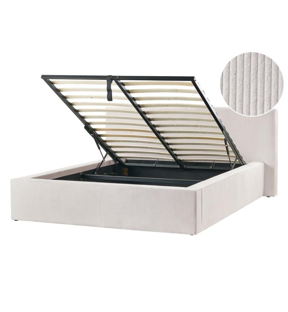 Lit ottoman Velours côtelé LILLEBONNE 140 x 200 cm Beige clair