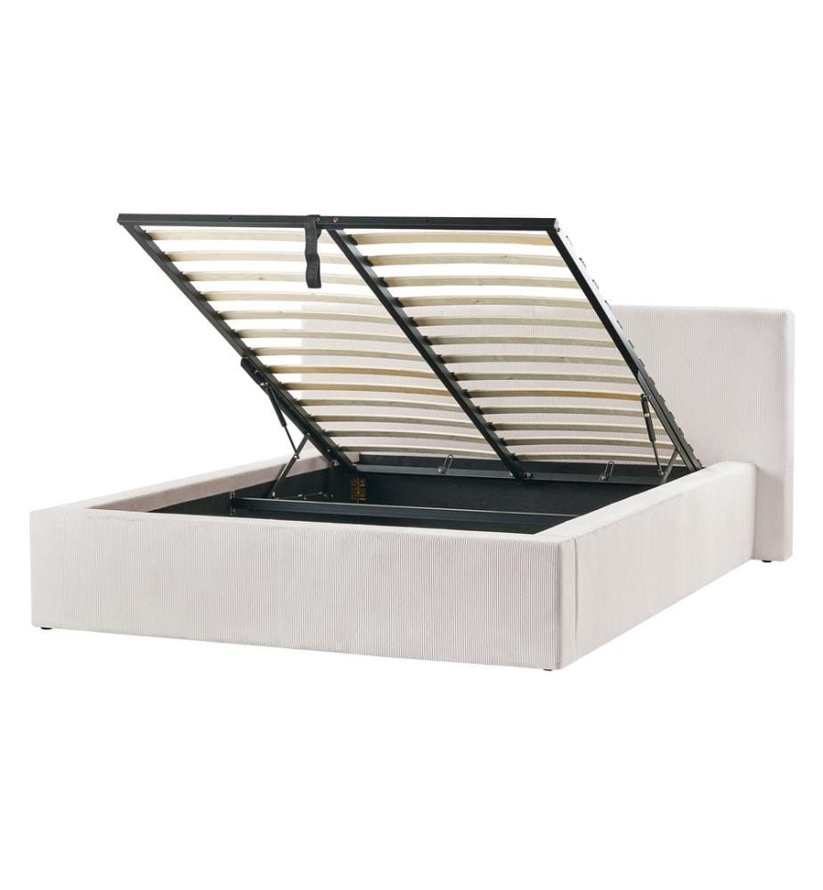 Lit ottoman Velours côtelé LILLEBONNE 140 x 200 cm Beige clair