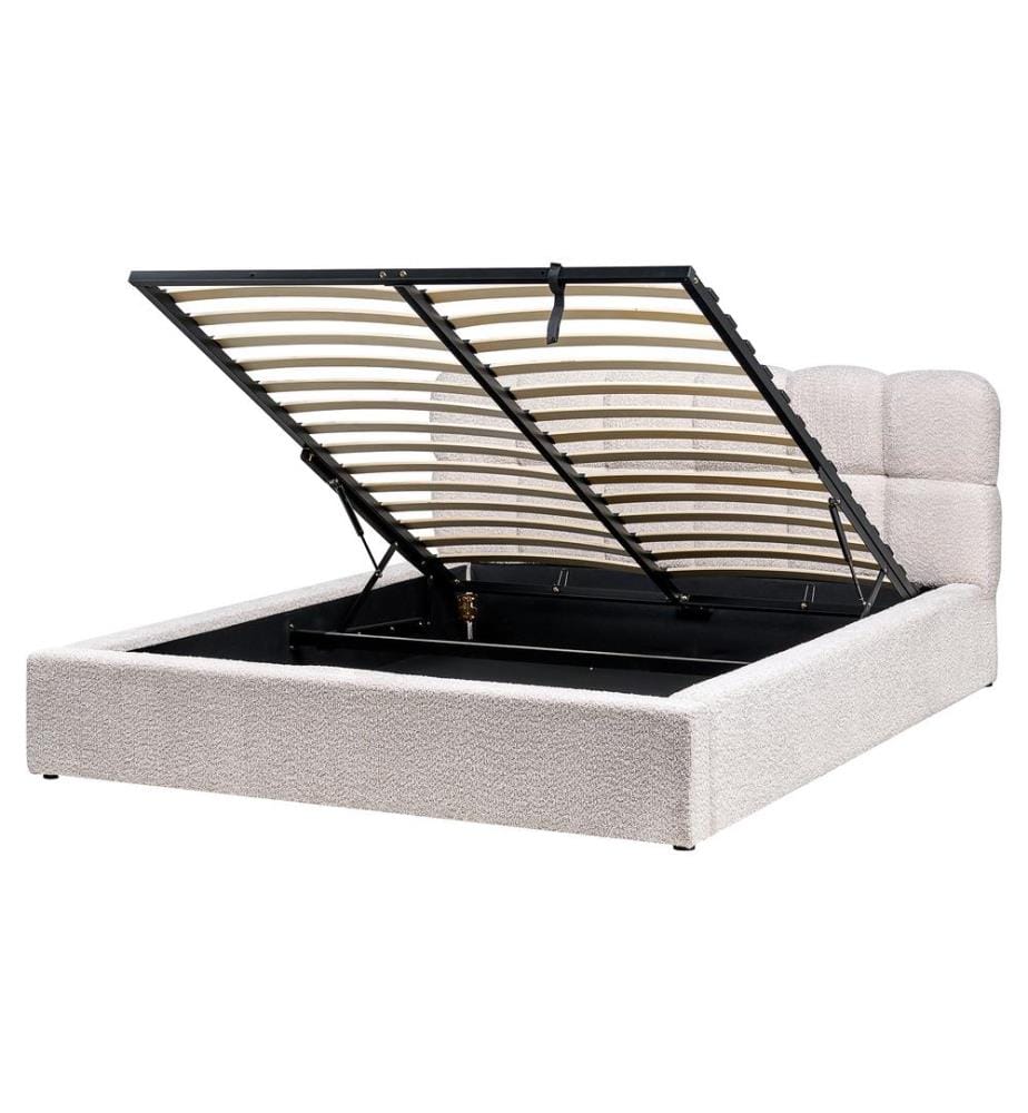 Lit ottoman Bouclé BASTON 160 x 200 cm Beige clair
