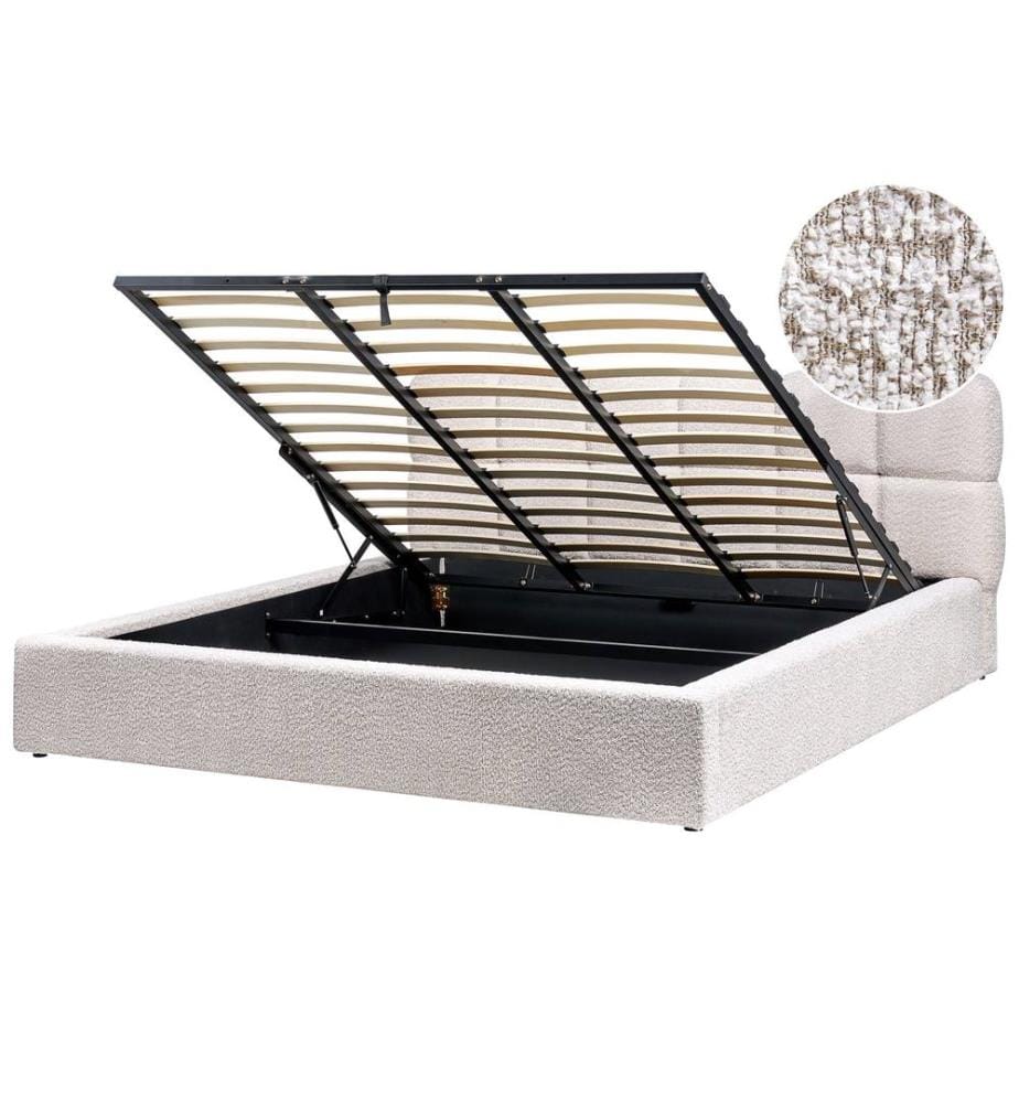 Lit ottoman Bouclé BASTON 180 x 200 cm Beige clair