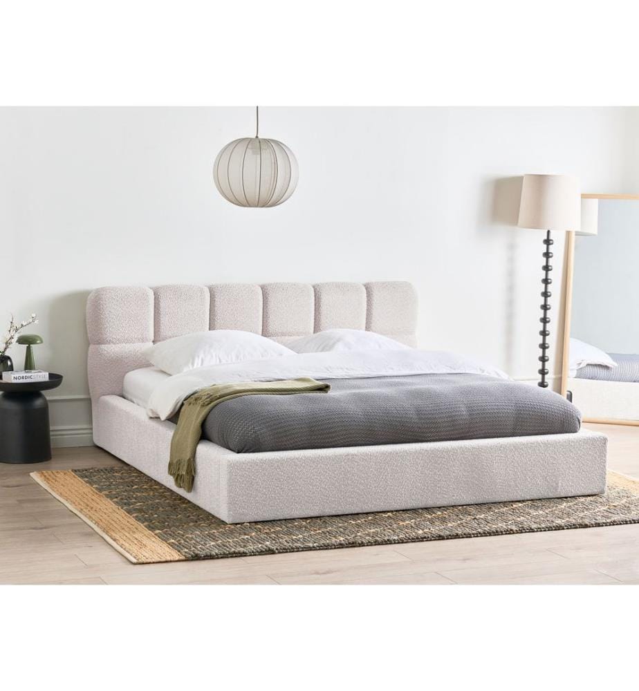 Lit ottoman Bouclé BASTON 180 x 200 cm Beige clair