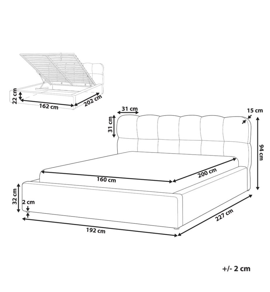 Lit ottoman Tissu BASTON 160 x 200 cm Blanc cassé
