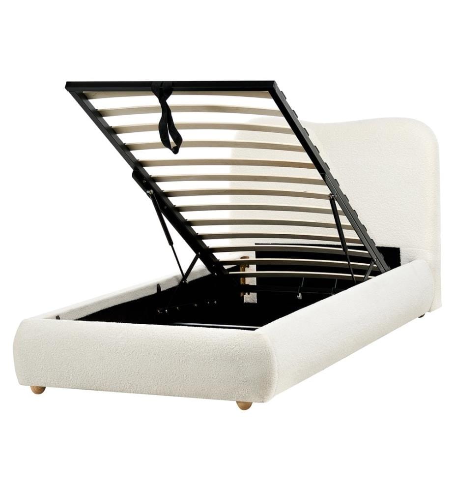 Lit ottoman Bouclé BLAGNAC 90 x 200 cm Blanc cassé