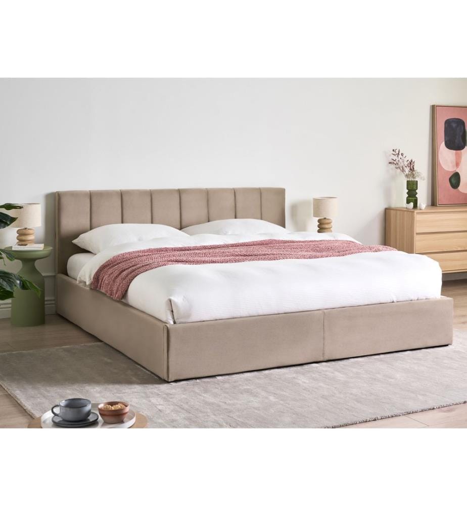 Lit ottoman Velours DREUX 180 x 200 cm Taupe