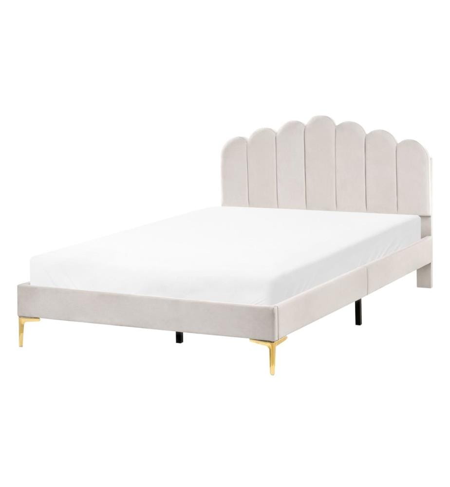 Lit avec sommier Velours SAUVIAN 140 x 200 cm Blanc cassé