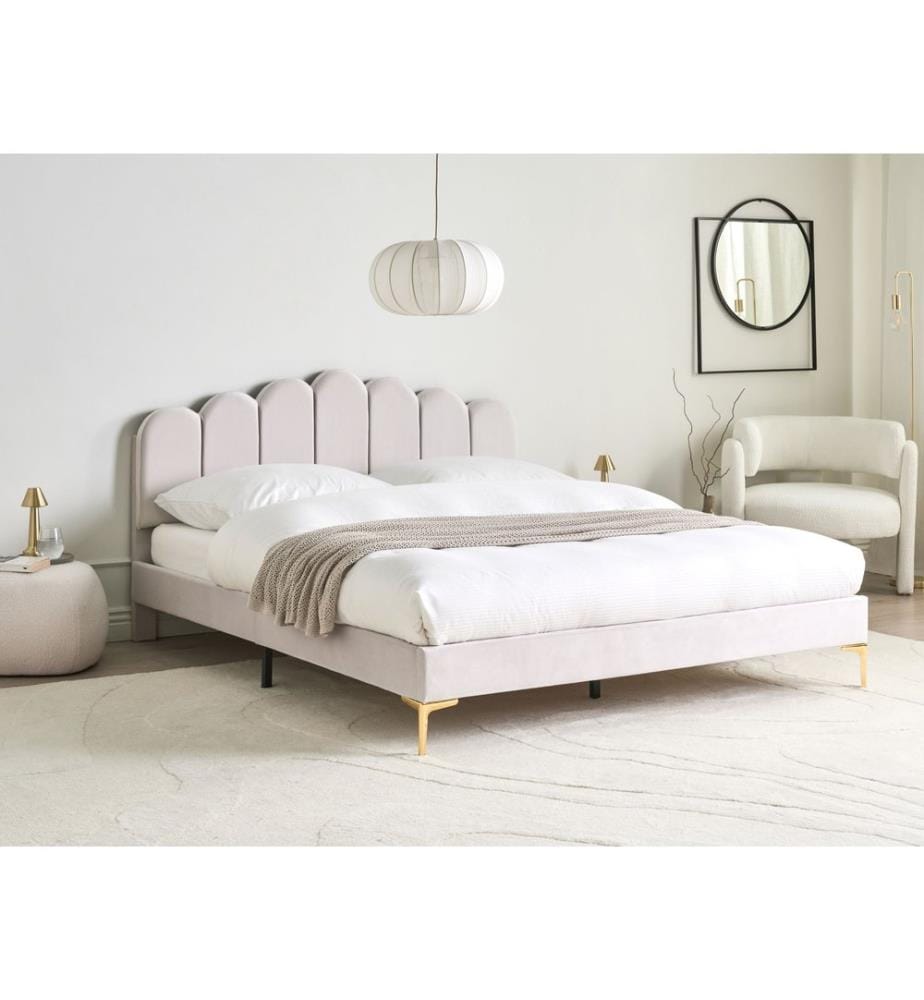 Lit avec sommier Velours SAUVIAN 160 x 200 cm Blanc cassé