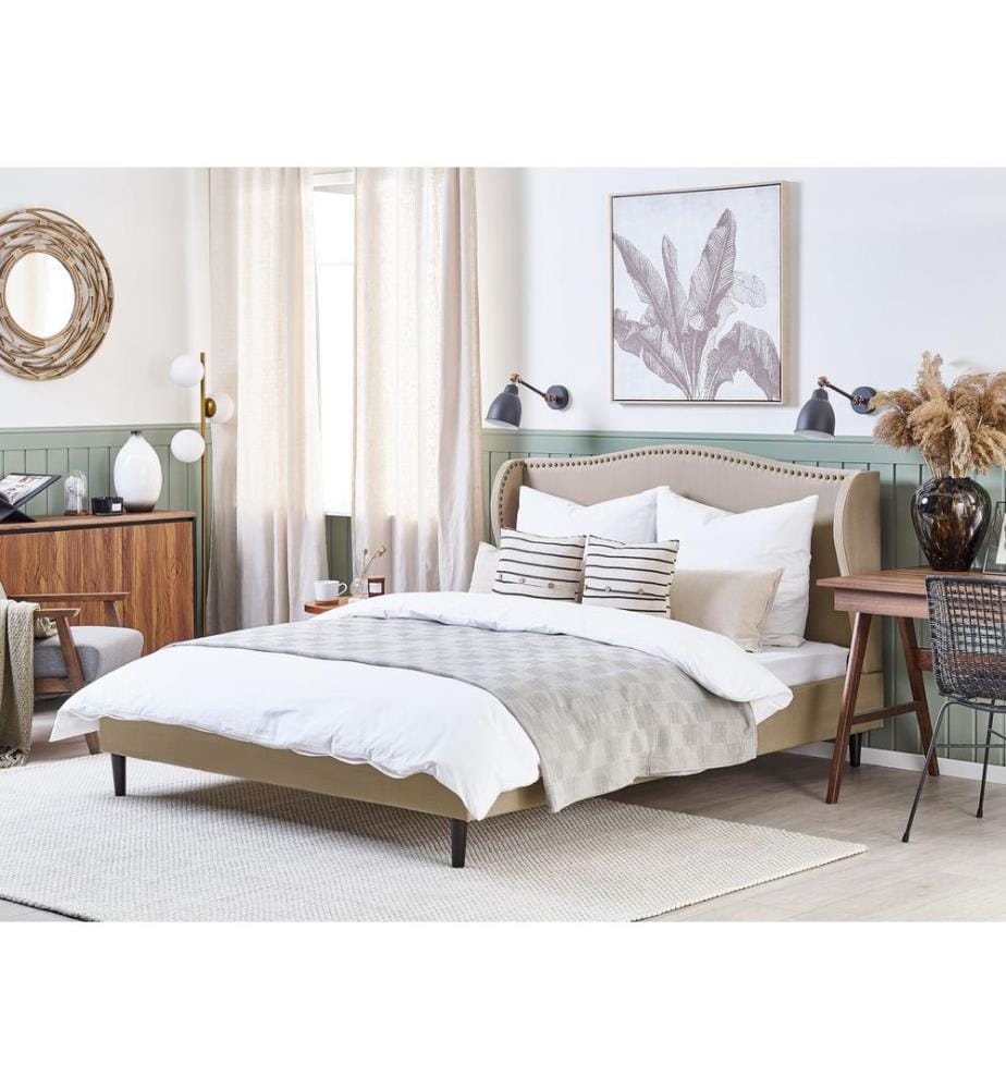 Lit avec sommier Tissu COLMAR 180 x 200 cm Beige sable