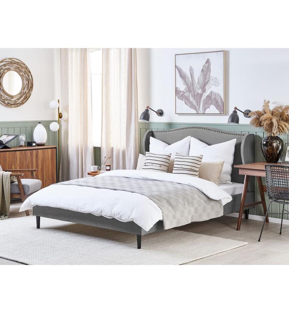 Lit avec sommier Tissu COLMAR 180 x 200 cm Gris