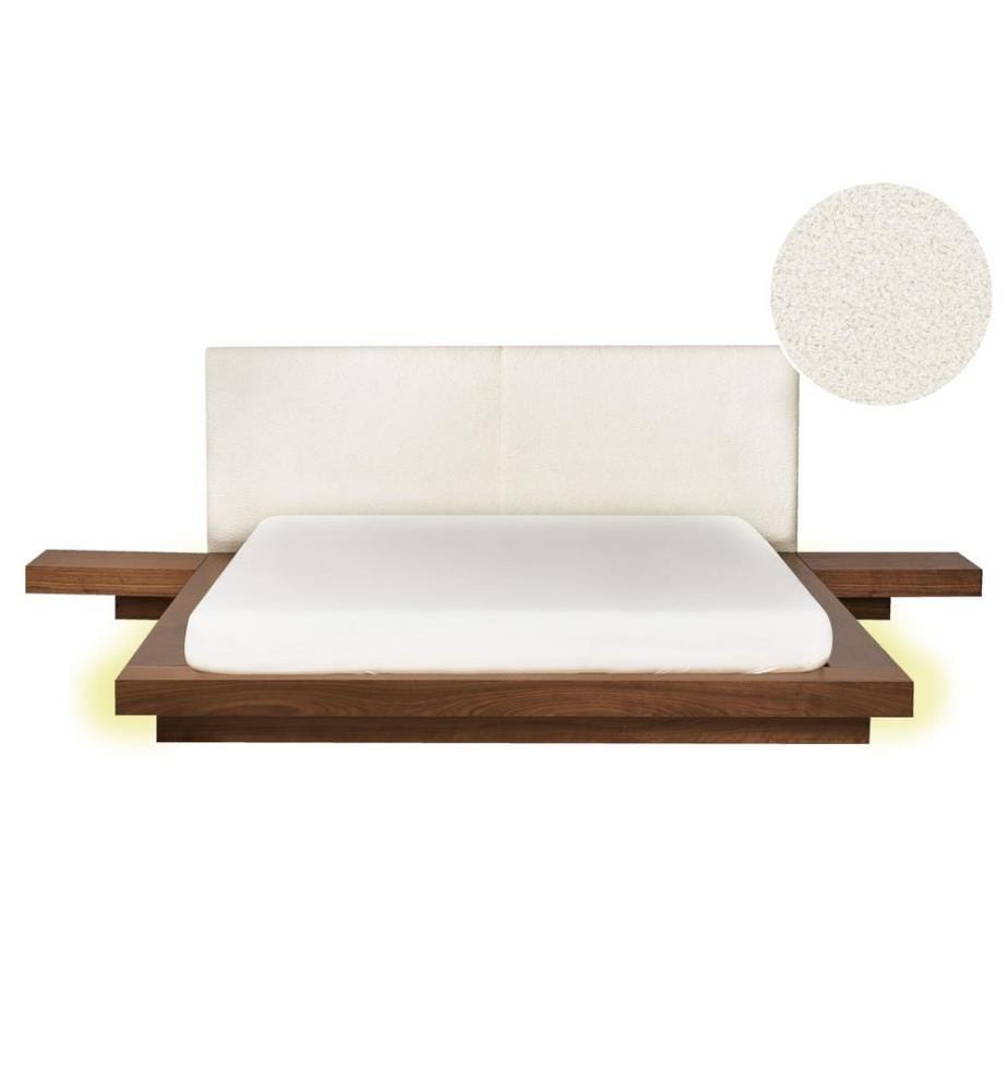 Lit avec LED Bouclé ZEN 160 x 200 cm LED Frêne marron