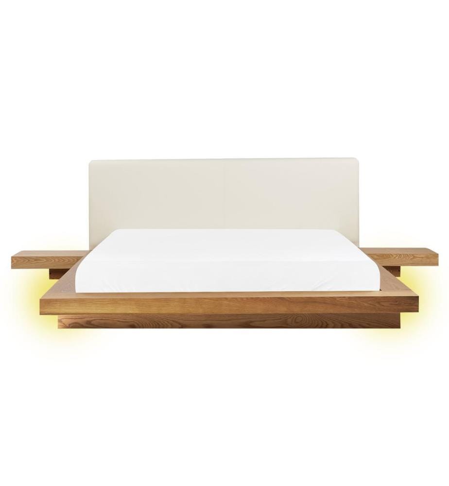 Lit avec LED Cuir PU ZEN 160 x 200 cm Frêne naturel