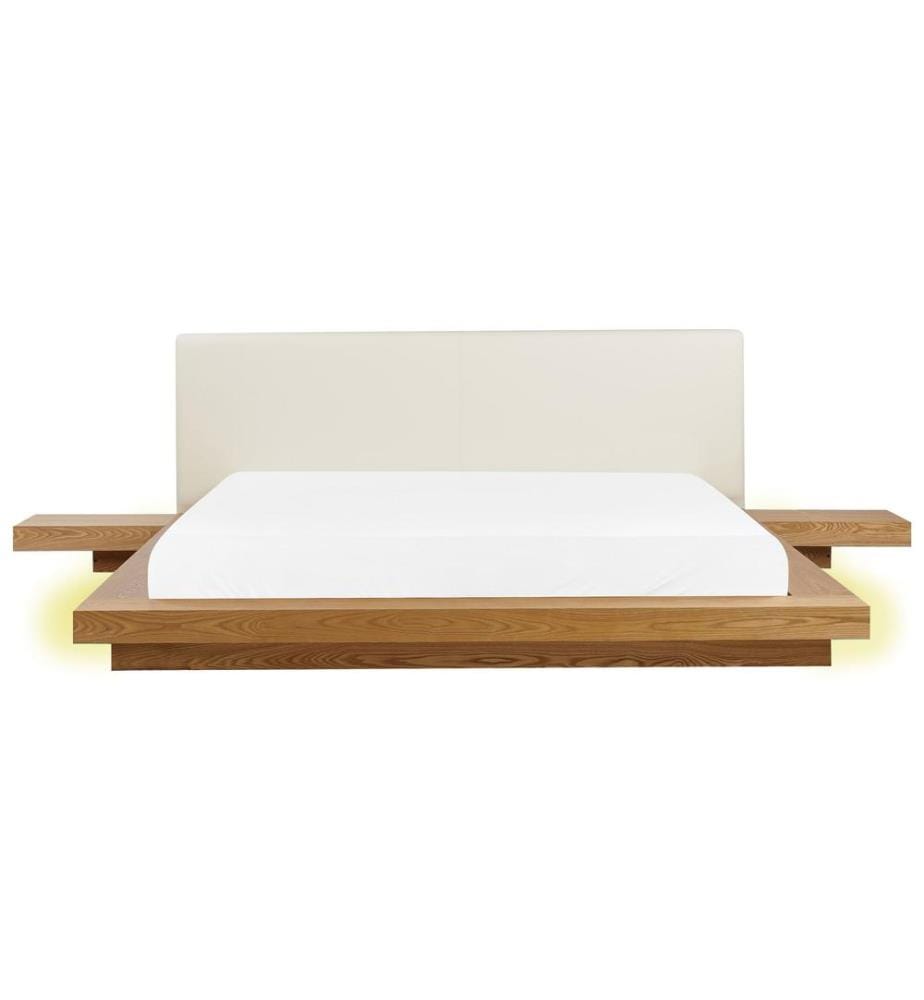 Lit avec LED Cuir PU ZEN 180 x 200 cm Frêne naturel