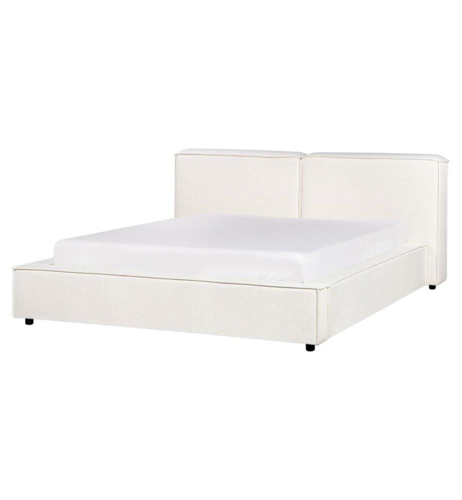 Lit avec sommier Tissu LINARDS 160 x 200 cm Blanc cassé