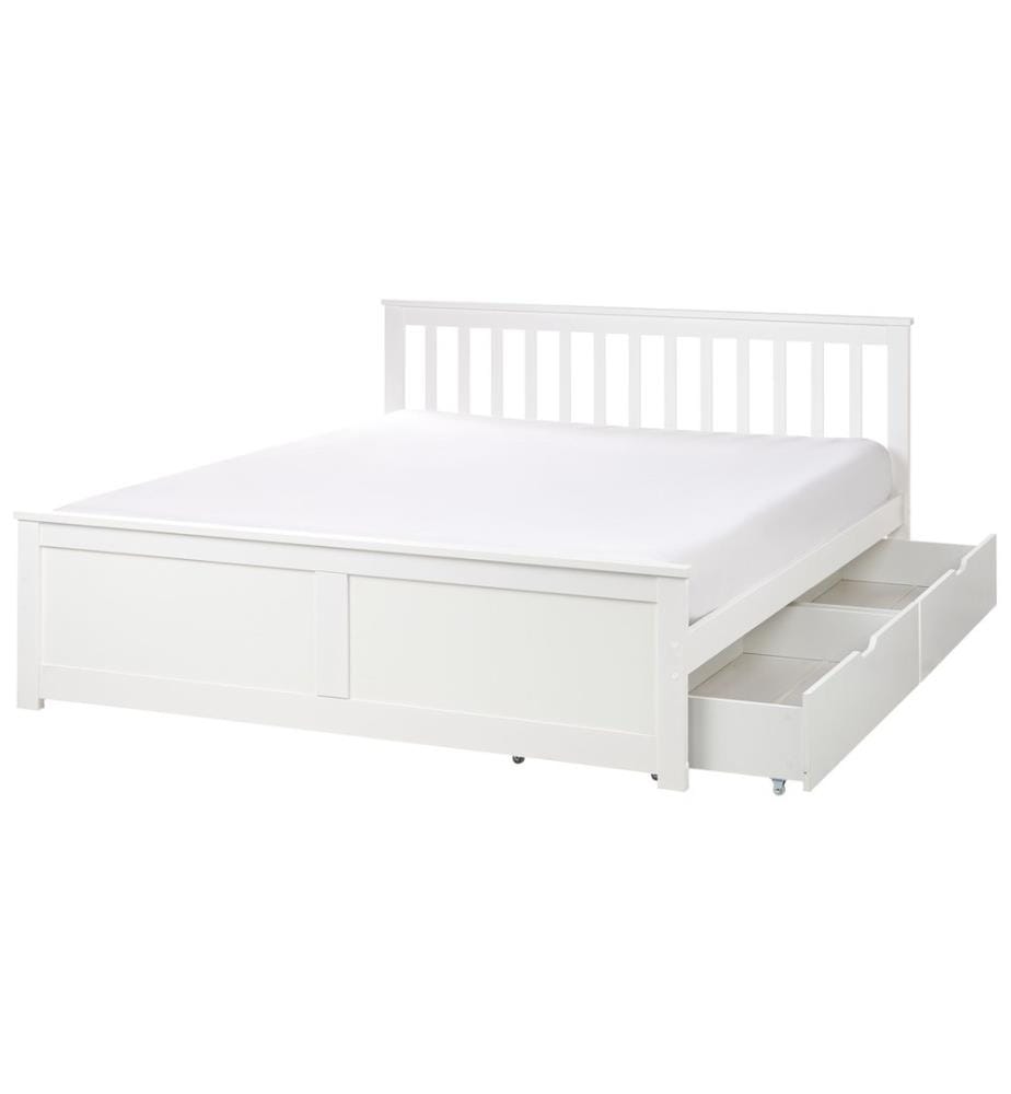 Lit avec 2 tiroirs Bois de pin OLENDON 160 x 200 cm Blanc