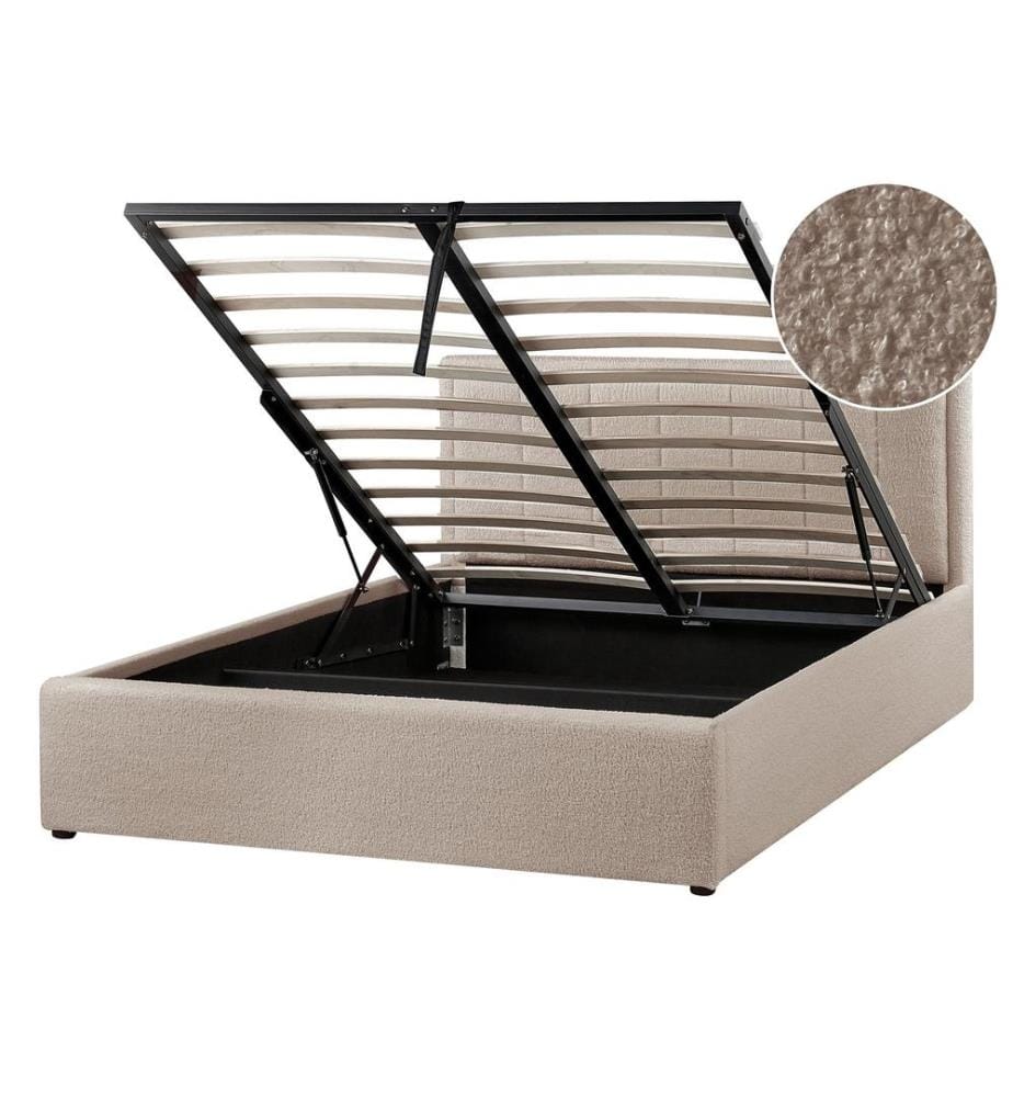 Lit ottoman Bouclé MONTLAUR 140 x 200 cm Taupe