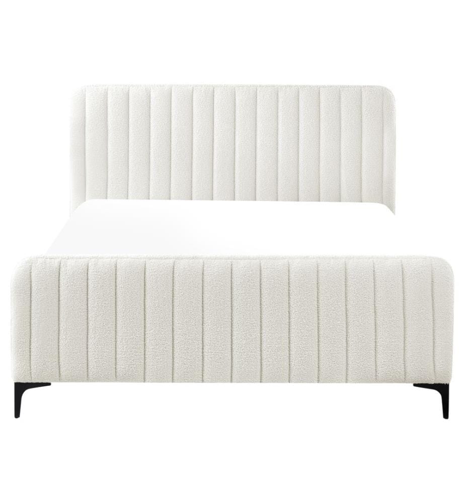 Lit avec sommier Bouclé LUNAN 140 x 200 cm Blanc cassé