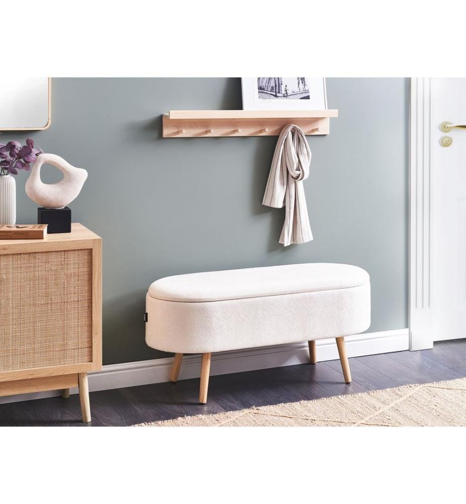 Upholstered Storage Bench OKLAHOMA Chenille Off-White