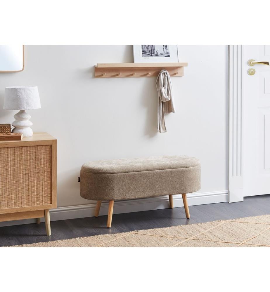 Upholstered Storage Bench OKLAHOMA Chenille Light Brown with Storage