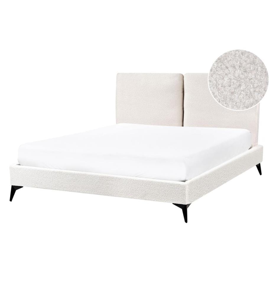 Lit avec sommier Bouclé MELLE 140 x 200 cm Blanc cassé