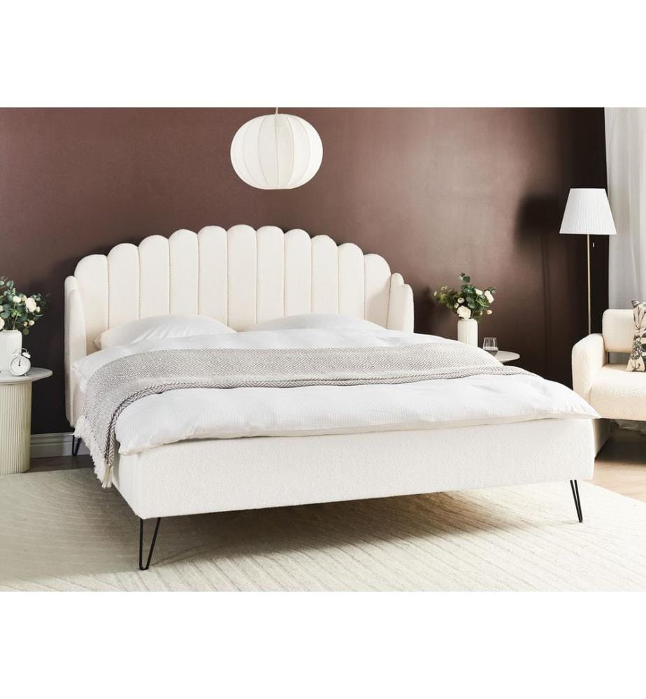 Lit avec sommier Bouclé AMBILLOU 180 x 200 cm Blanc cassé