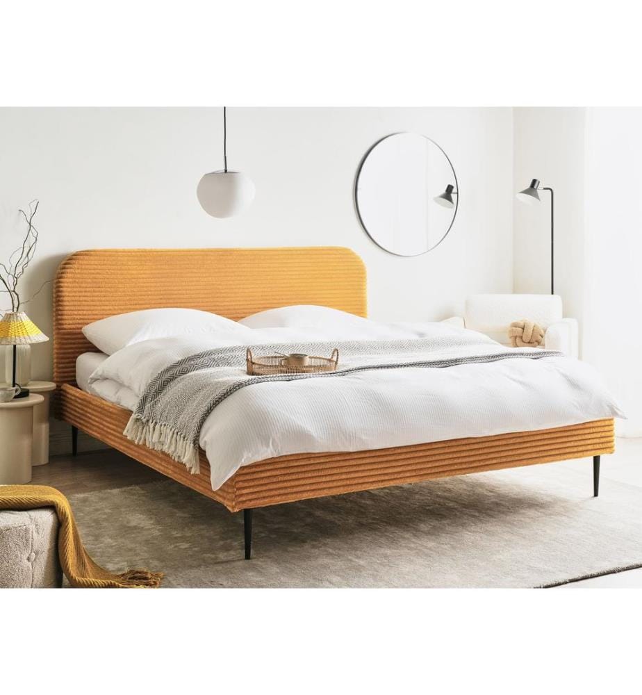 Lit avec sommier Velours côtelé FLAYAT 180 x 200 cm Orange