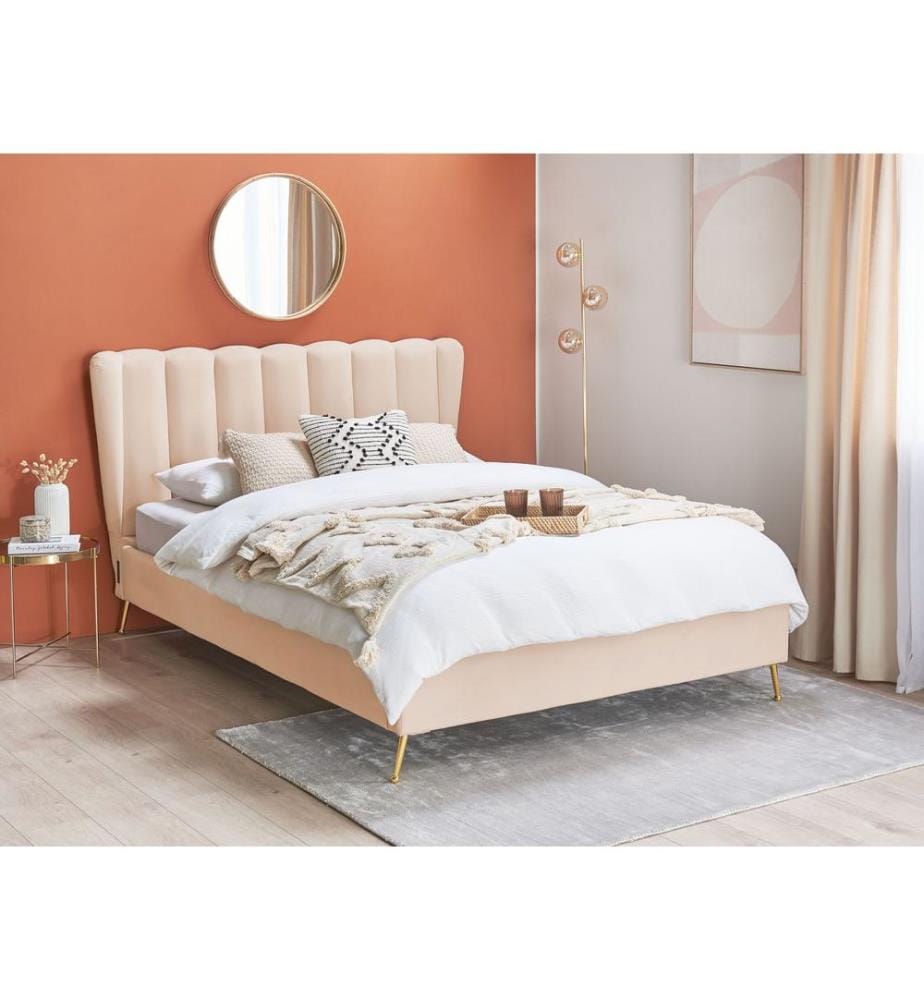 Lit avec sommier Velours MIRIBEL 140 x 200 cm Beige