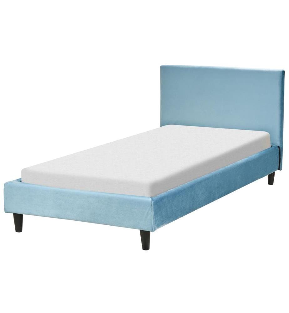 Lit avec sommier Velours FITOU 90 x 200 cm Bleu clair