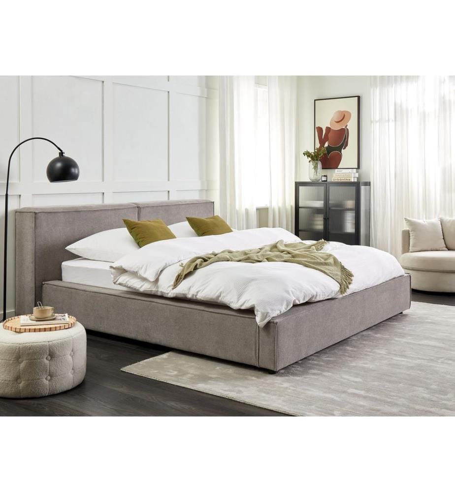 Lit avec sommier Tissu LINARDS 180 x 200 cm Gris