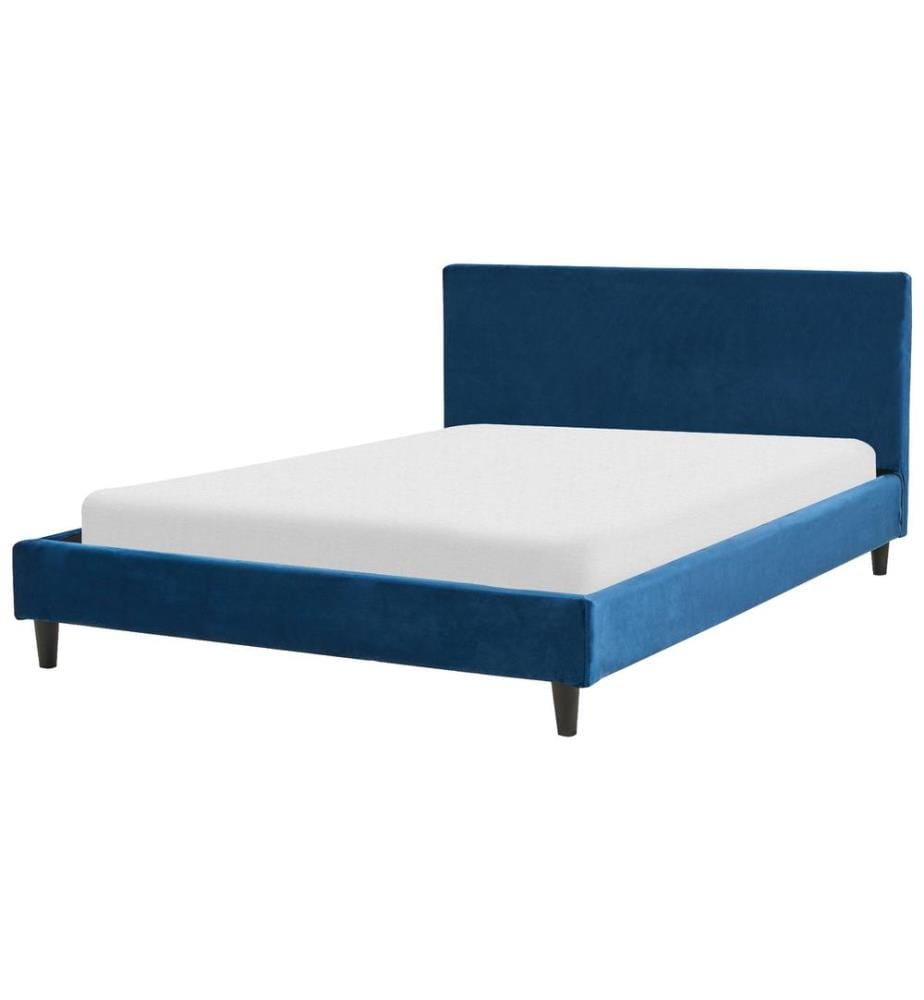 Lit avec sommier Velours FITOU 140 x 200 cm Bleu foncé
