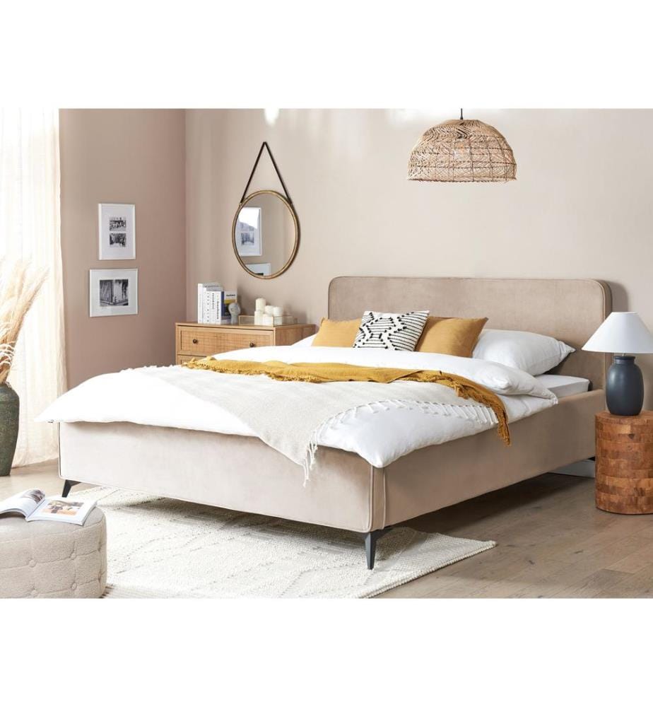 Lit avec sommier Velours VALOGNES 180 x 200 cm Taupe