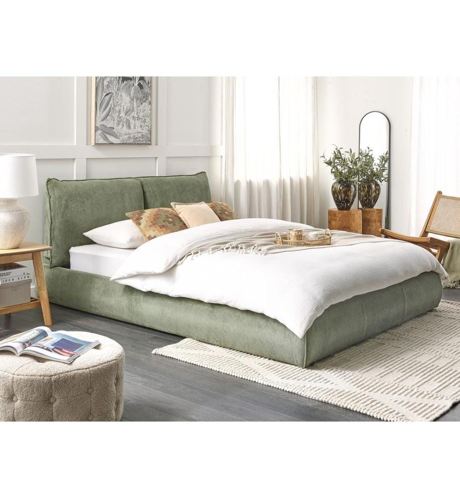 Lit avec sommier Velours côtelé VINAY 160 x 200 cm Vert olive