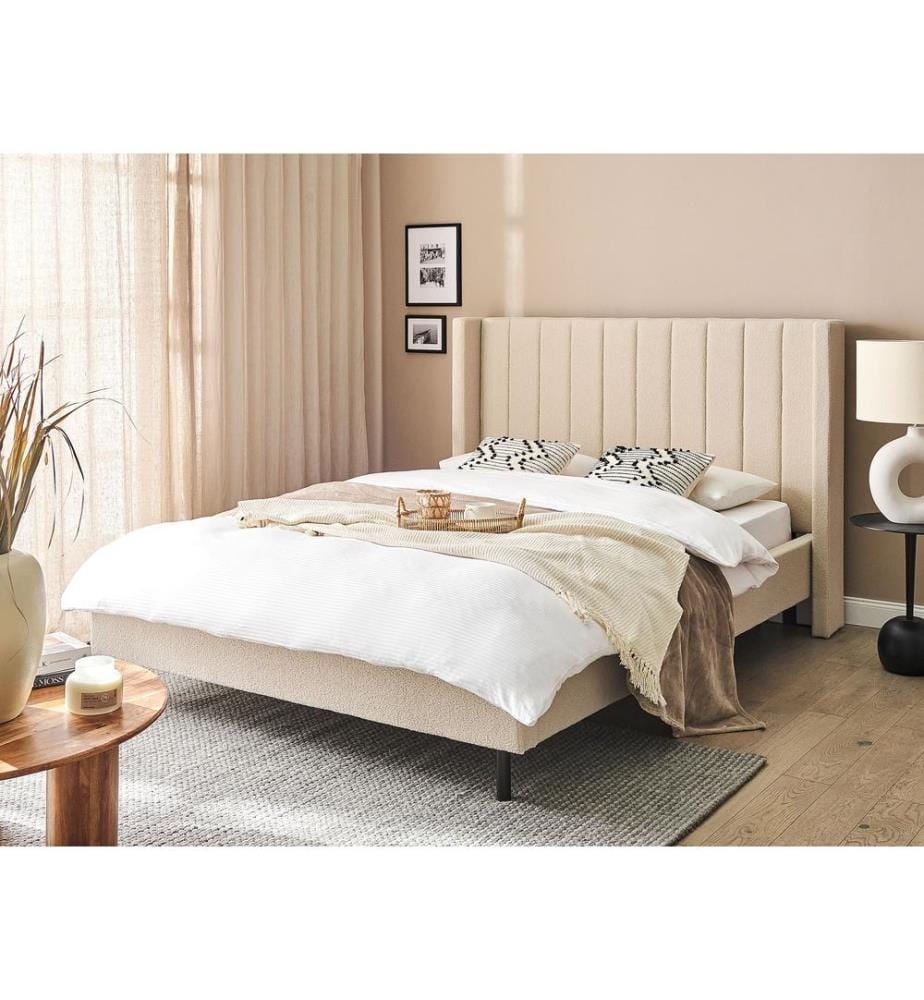 Lit avec sommier Bouclé VILLETTE 140 x 200 cm Beige