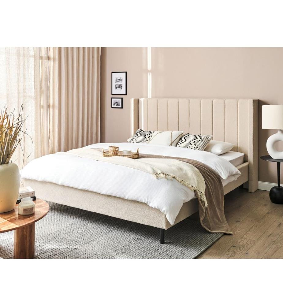 Lit avec sommier Bouclé VILLETTE 160 x 200 cm Beige