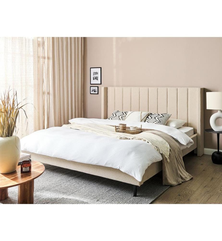 Lit avec sommier Bouclé VILLETTE 180 x 200 cm Beige