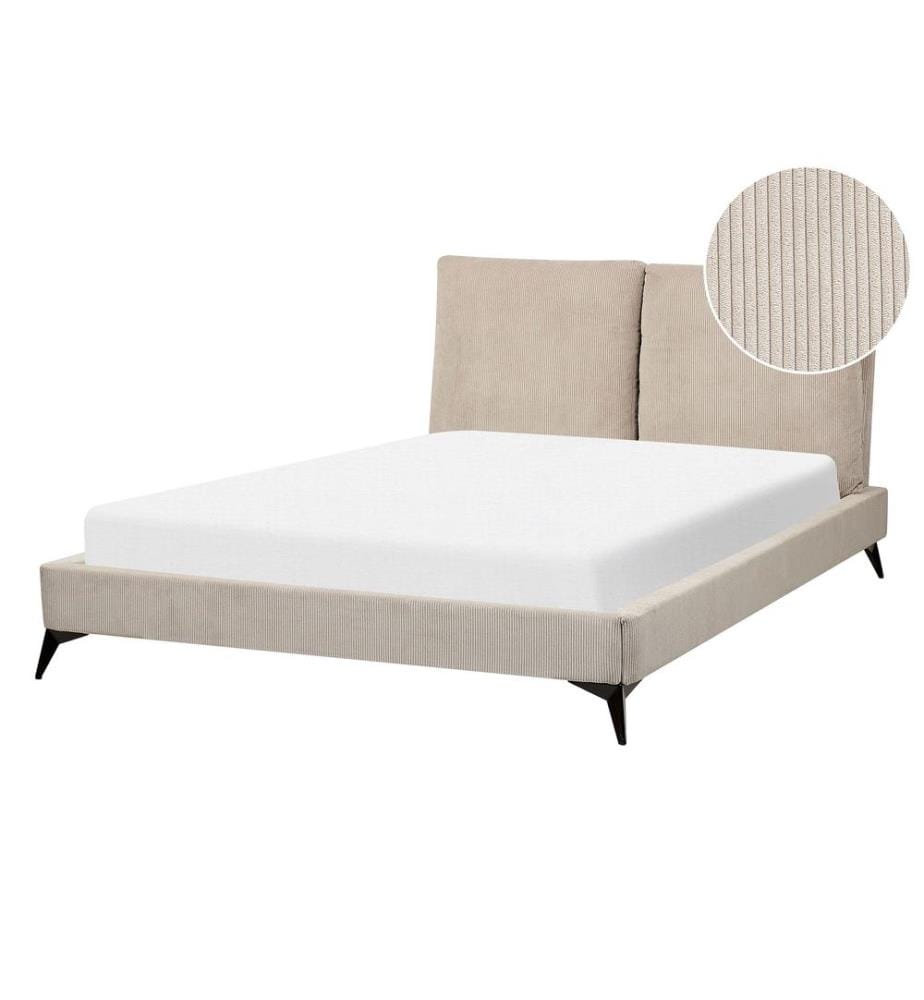 Lit avec sommier Velours côtelé MELLE 140 x 200 cm Taupe