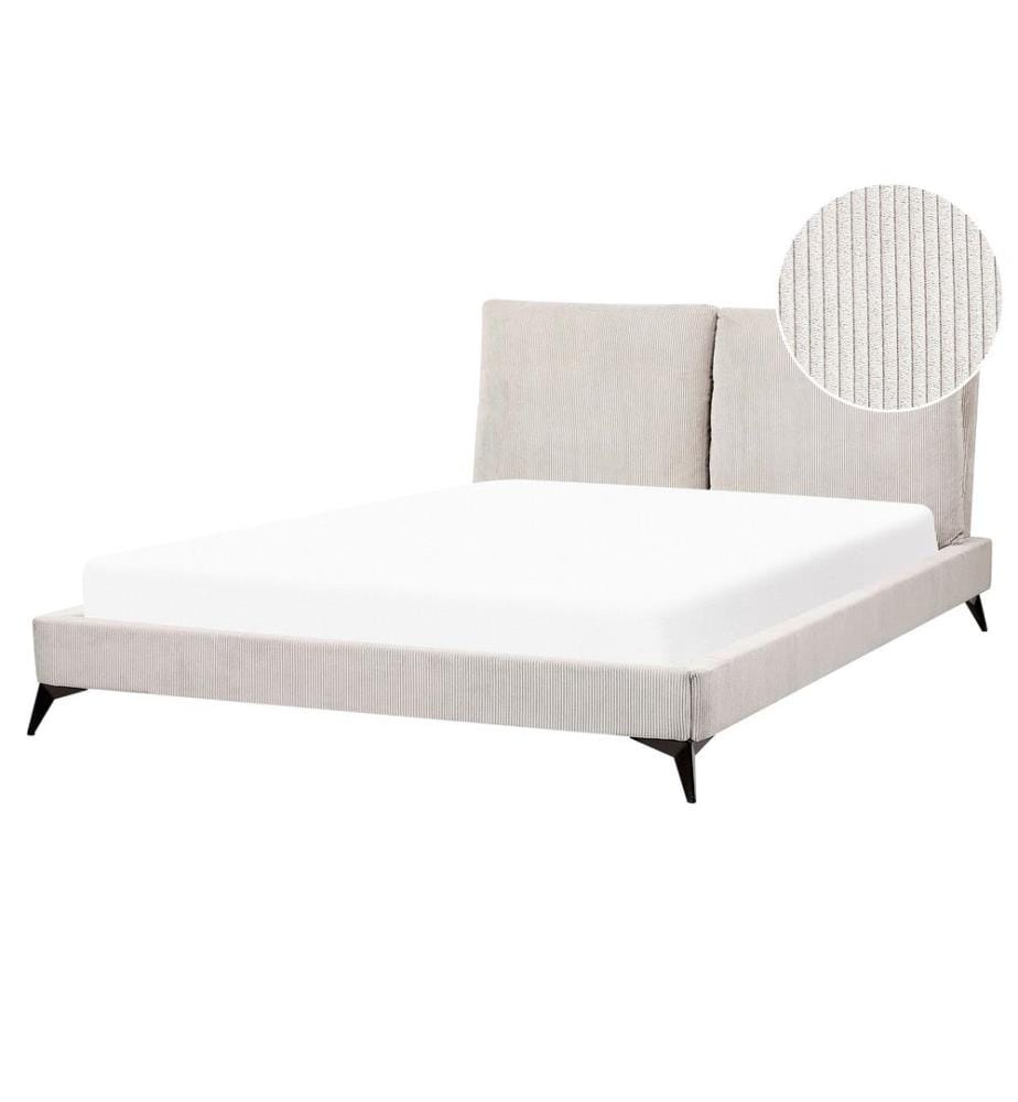 Lit avec sommier Velours côtelé MELLE 160 x 200 cm Beige clair