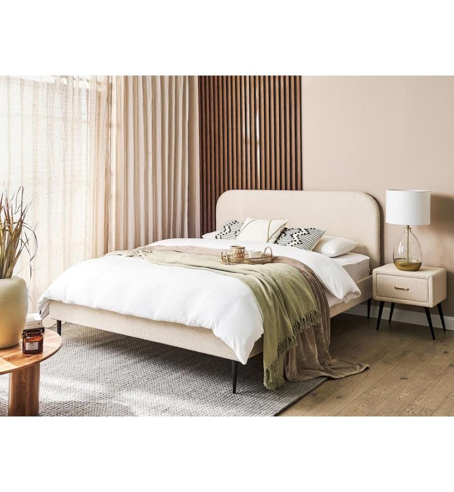 Lit avec sommier Bouclé FLAYAT 160 x 200 cm Beige clair
