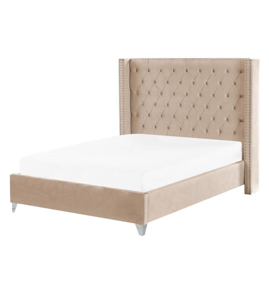 Lit avec sommier Velours LUBBON 140 x 200 cm Beige
