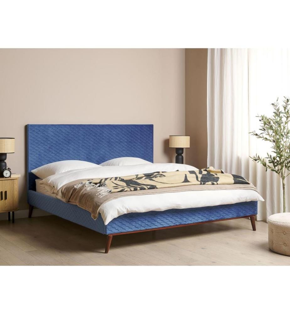 Lit avec sommier Velours BAYONNE 180 x 200 cm Bleu