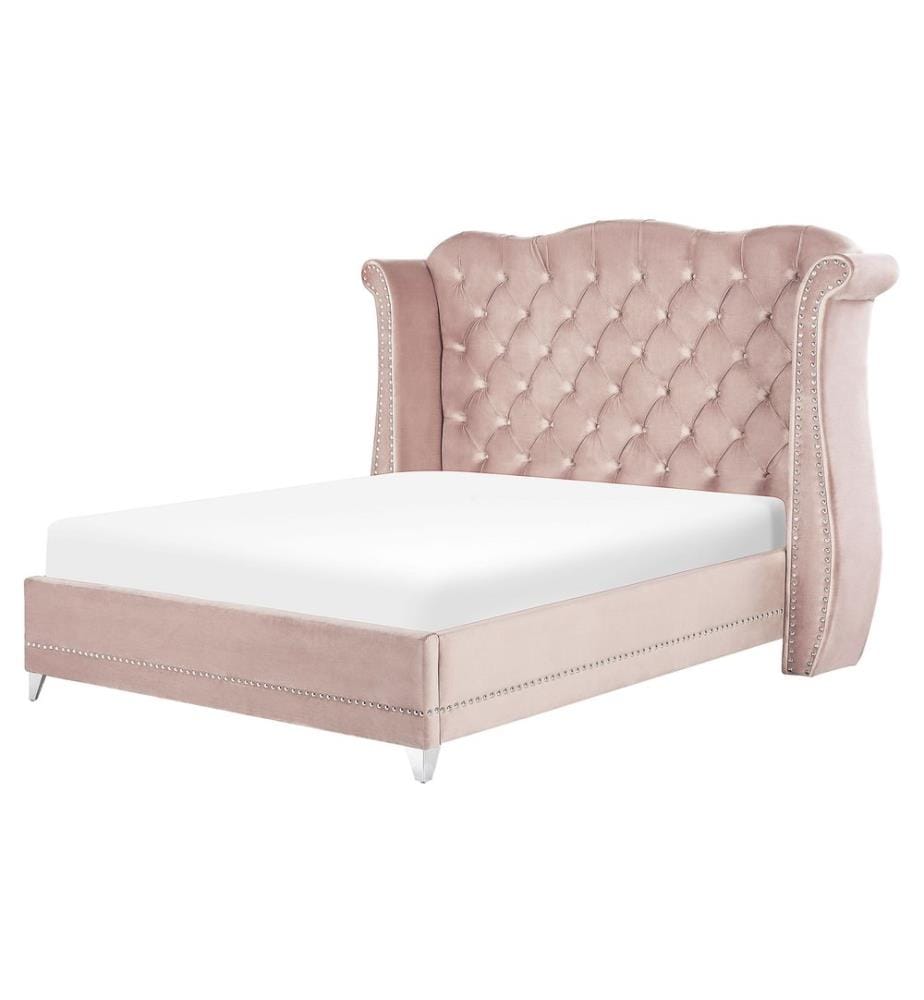 Lit avec sommier Velours AYETTE 180 x 200 cm Rose pastel
