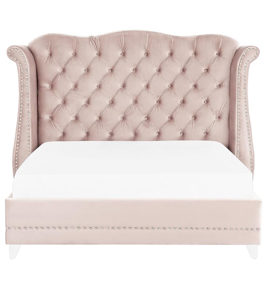 Lit avec sommier Velours AYETTE 180 x 200 cm Rose pastel