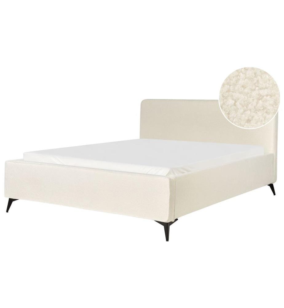 Lit avec sommier Bouclé VALOGNES 180 x 200 cm Blanc cassé