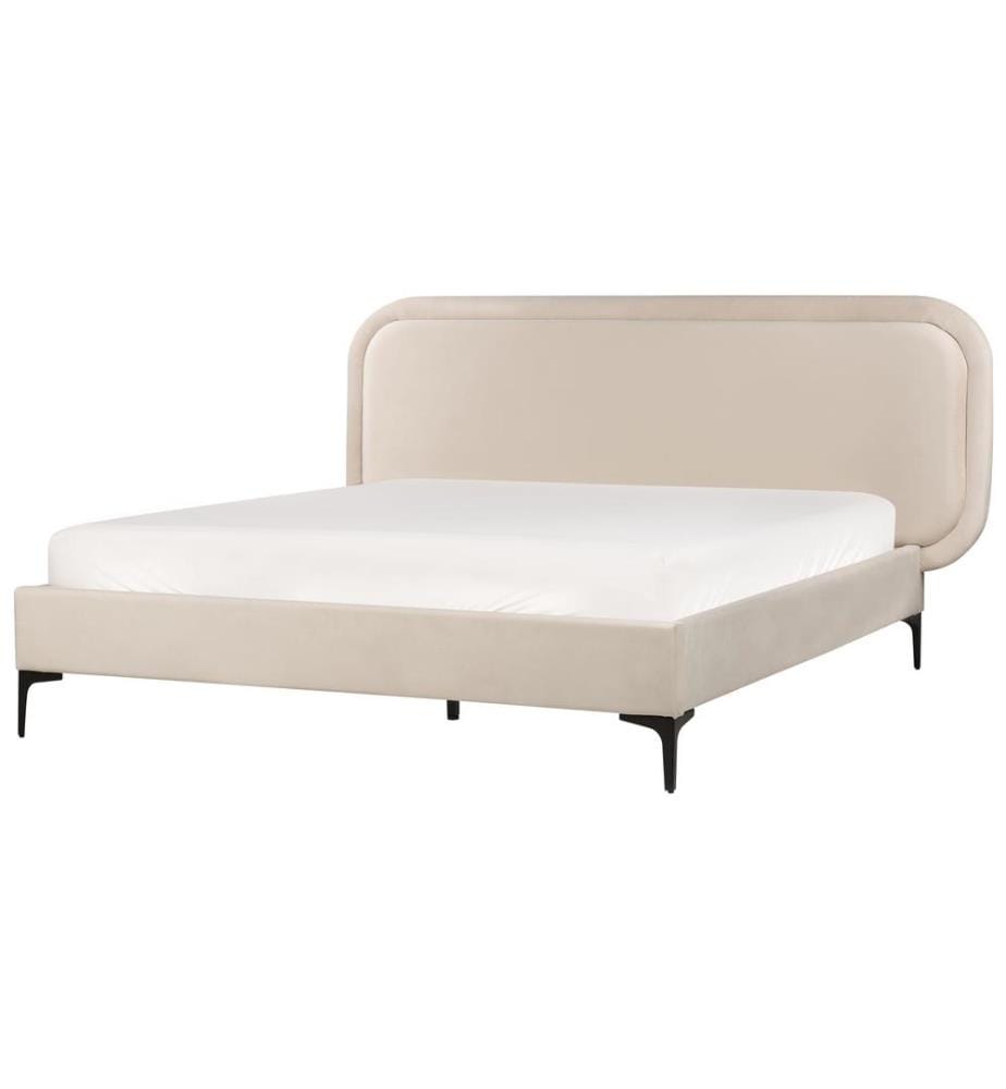 Lit avec sommier Velours SUZETTE 140 x 200 cm Beige clair