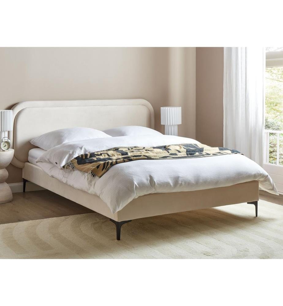 Lit avec sommier Velours SUZETTE 140 x 200 cm Beige clair