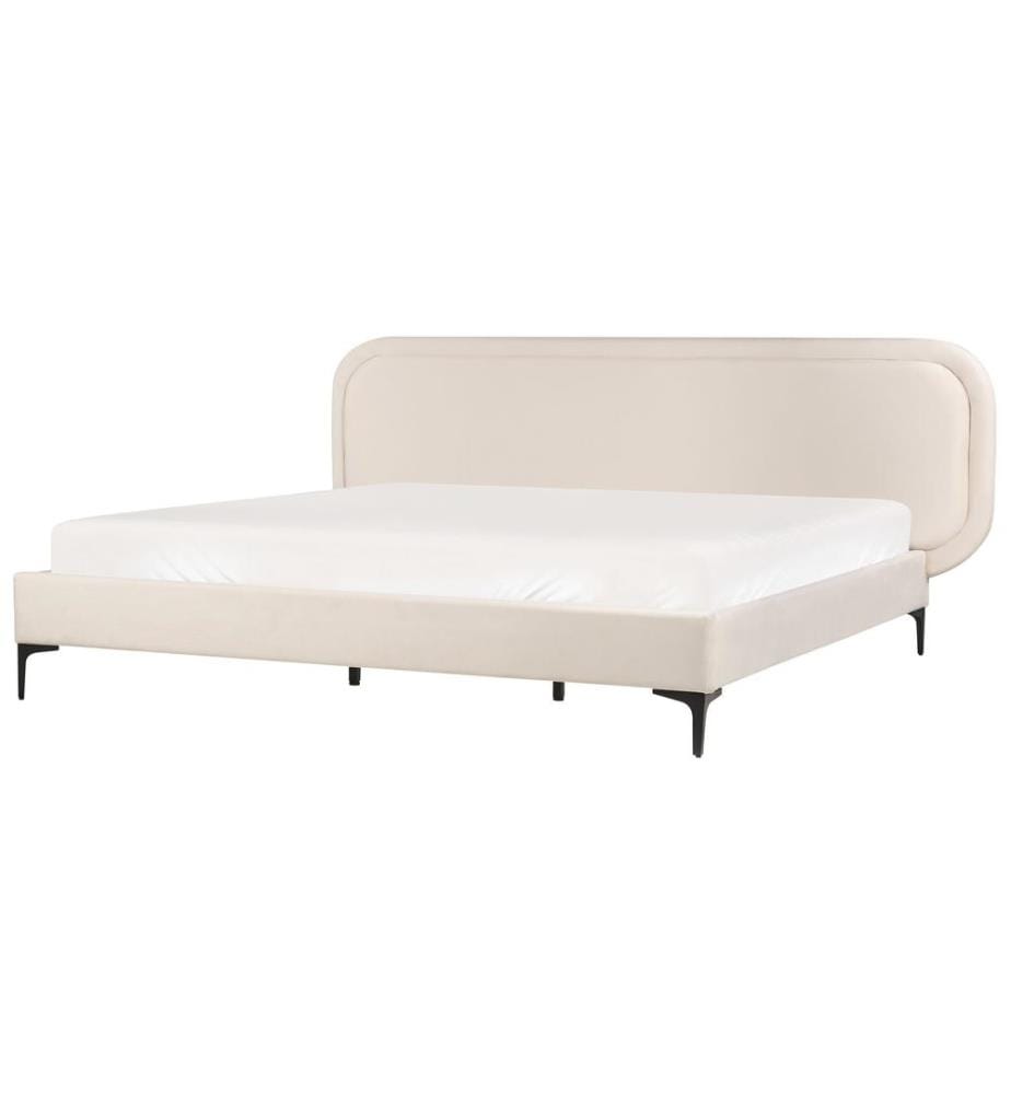 Lit avec sommier Velours SUZETTE 180 x 200 cm Beige clair