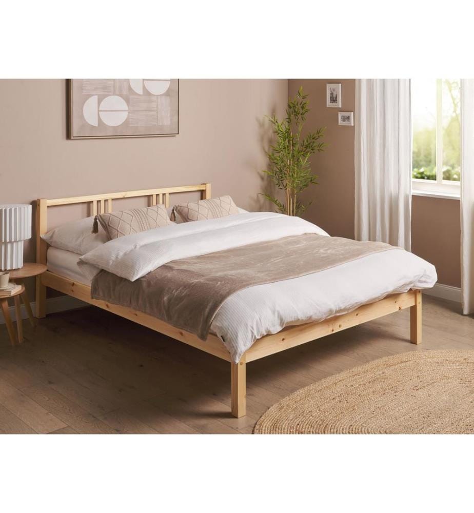 Lit avec sommier Bois de pin VANNES 140 x 200 cm Marron clair