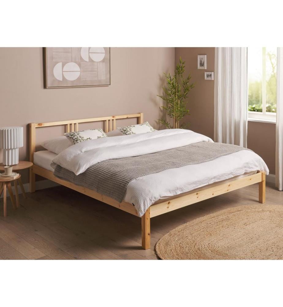 Lit avec sommier Bois de pin VANNES 160 x 200 cm Marron clair