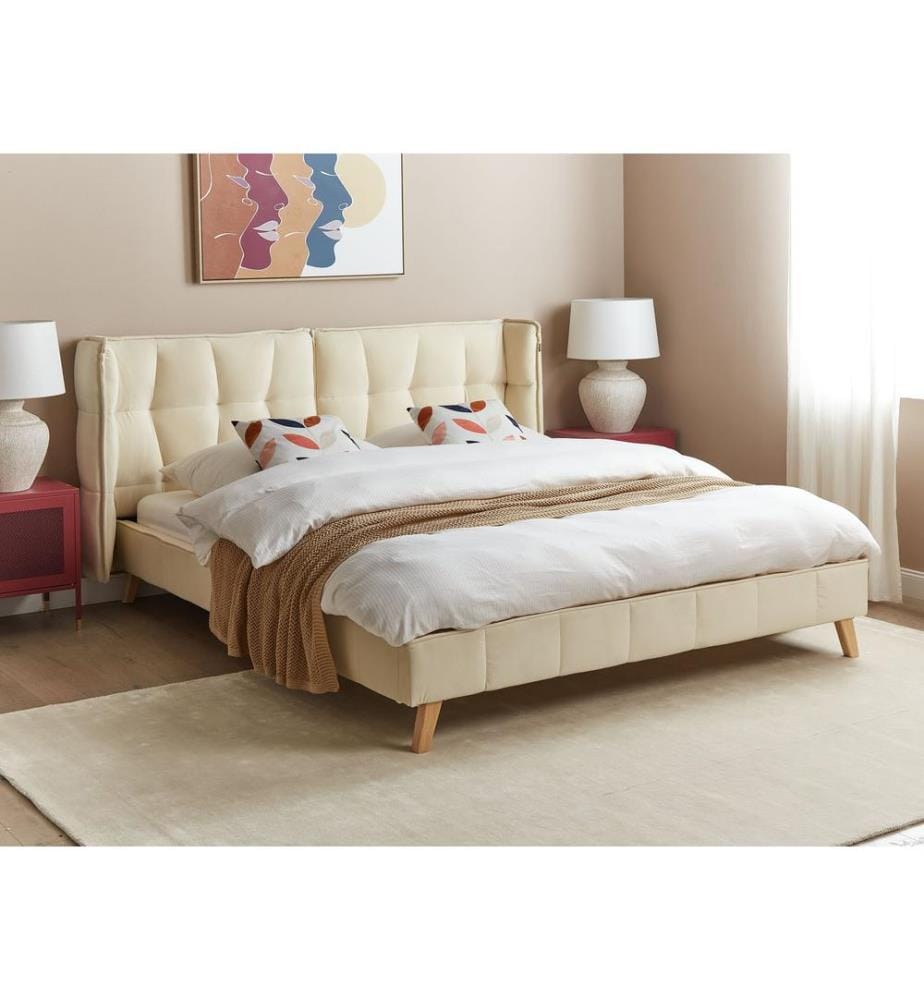Lit avec sommier Velours SENLIS 160 x 200 cm Beige